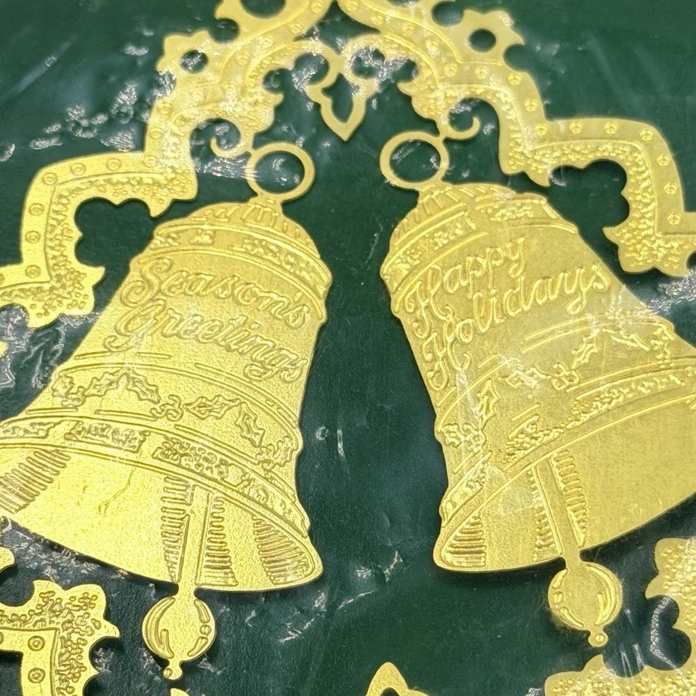 VTG Solid Brass Double‎ Bells Christmas Holiday Ornament Filigree Frame USA NOS